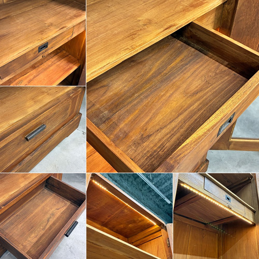 オールドメゾン old maison ガラスキャビネット 2ドロワー 収納棚 W81cm 照明付き ショーケース カントリー  店舗什器 ◎