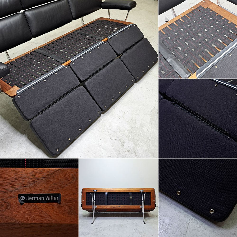 ハーマンミラー Herman Miller イームズソファ Eames Sofa 3シーター ウォールナット材 レザー ブラック C&R. イームズ ミッドセンチュリー ●