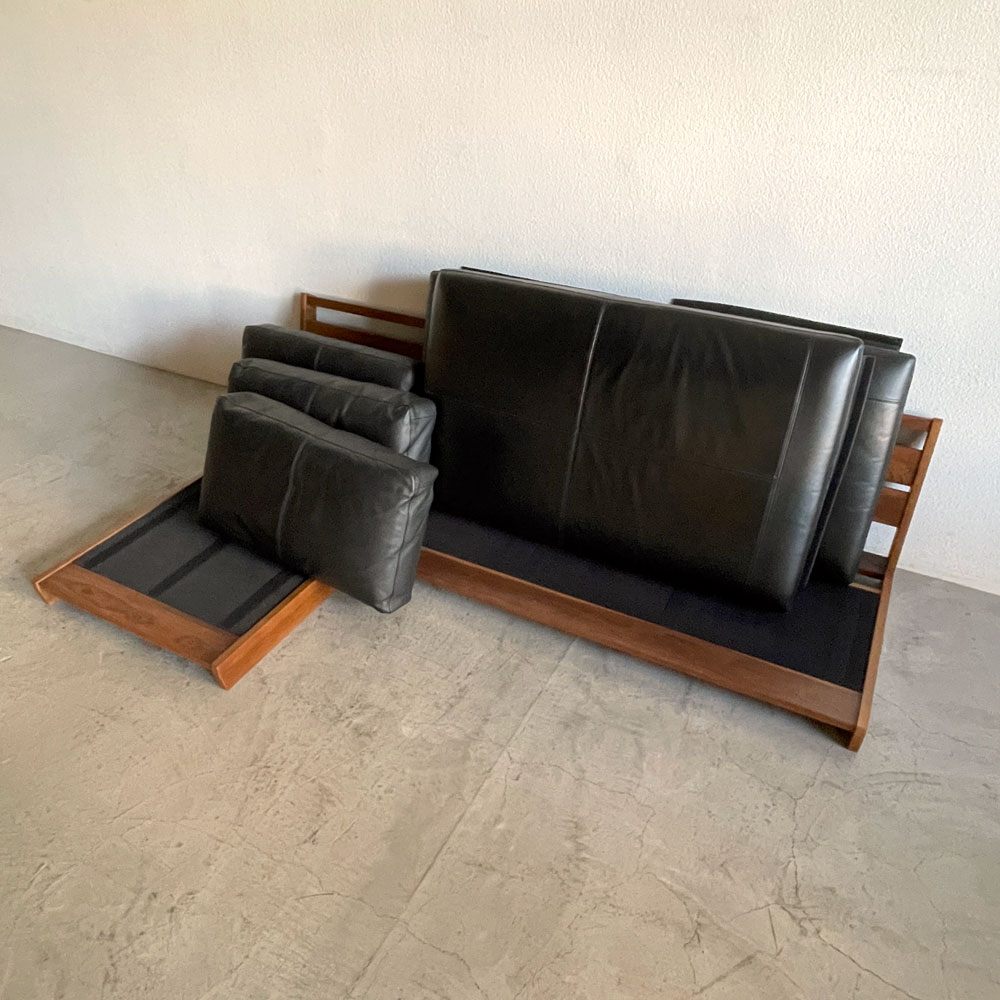 リビングハウス Living House ウェッブ WEBB カウチソファ ウォールナット無垢材 本革 K705 ナガノインテリア 〓