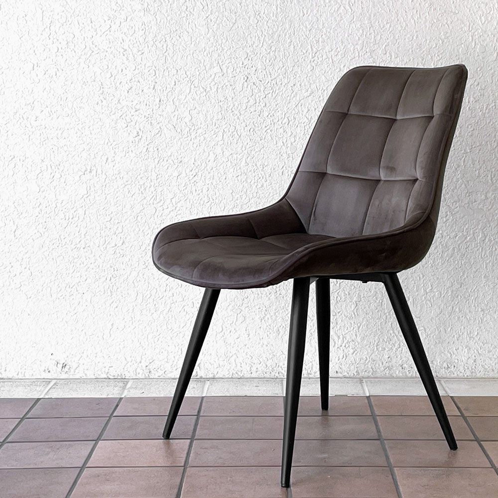 かなでもの Kanademono Elegant Velvet Box Stitch Chair ダイニングチェア ベロア ダークグレー B ◇