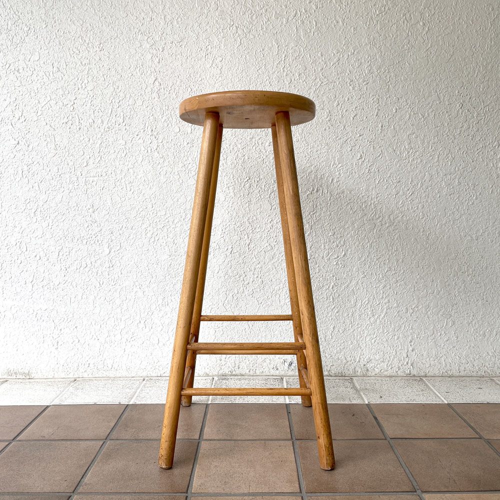 木製 ハイスツール High stool ナチュラル フラワースタンド 花台 店舗用什器 古道具 古家具 ◇