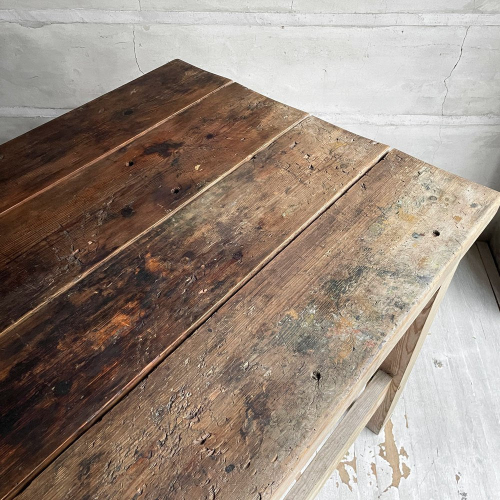 UKビンテージ 古材 パイン無垢材 ワーキングテーブル 作業台 ディスプレイ台 英国家具 古道具 シャビーシック 店舗什器 ♪