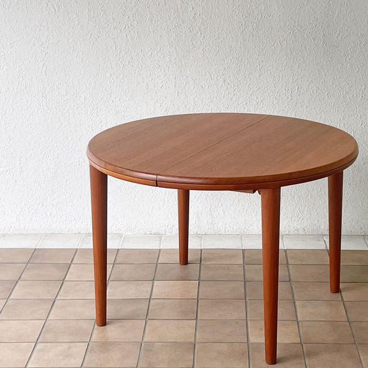 青林製作所 チーク無垢材 ラウンド ダイニングテーブル エクステンション 幅105-155cm ジャパンビンテージ ◇