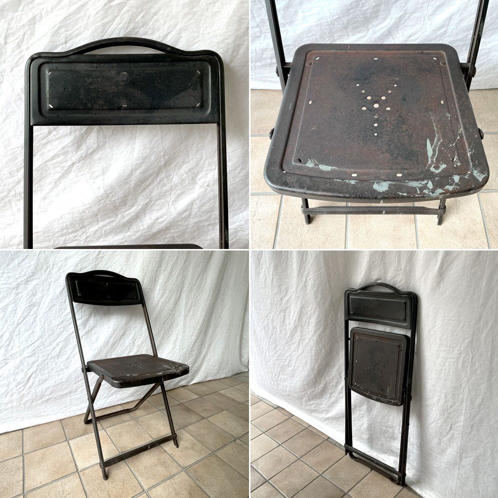 ビンテージ Vintage フォールディングチェア 折り畳み椅子 スチール インダストリアル 工業系 ◇