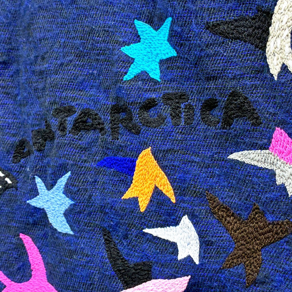 マーブルシュッド marble SUD バードショール BIRD SHAWL マフラー 刺繍 ネイビー 80×180cm 未使用品 参考定価￥17,380- ◎