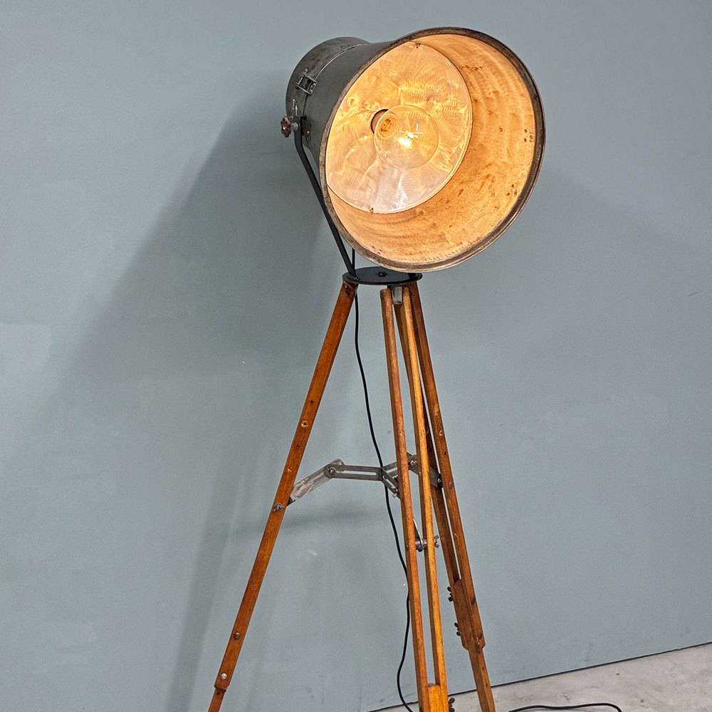 ビンテージ Vintage トライポッド フロアスタンド 3脚 リメイク フロアランプ インダストリアル スポットライト 測量機 店舗什器 ◎