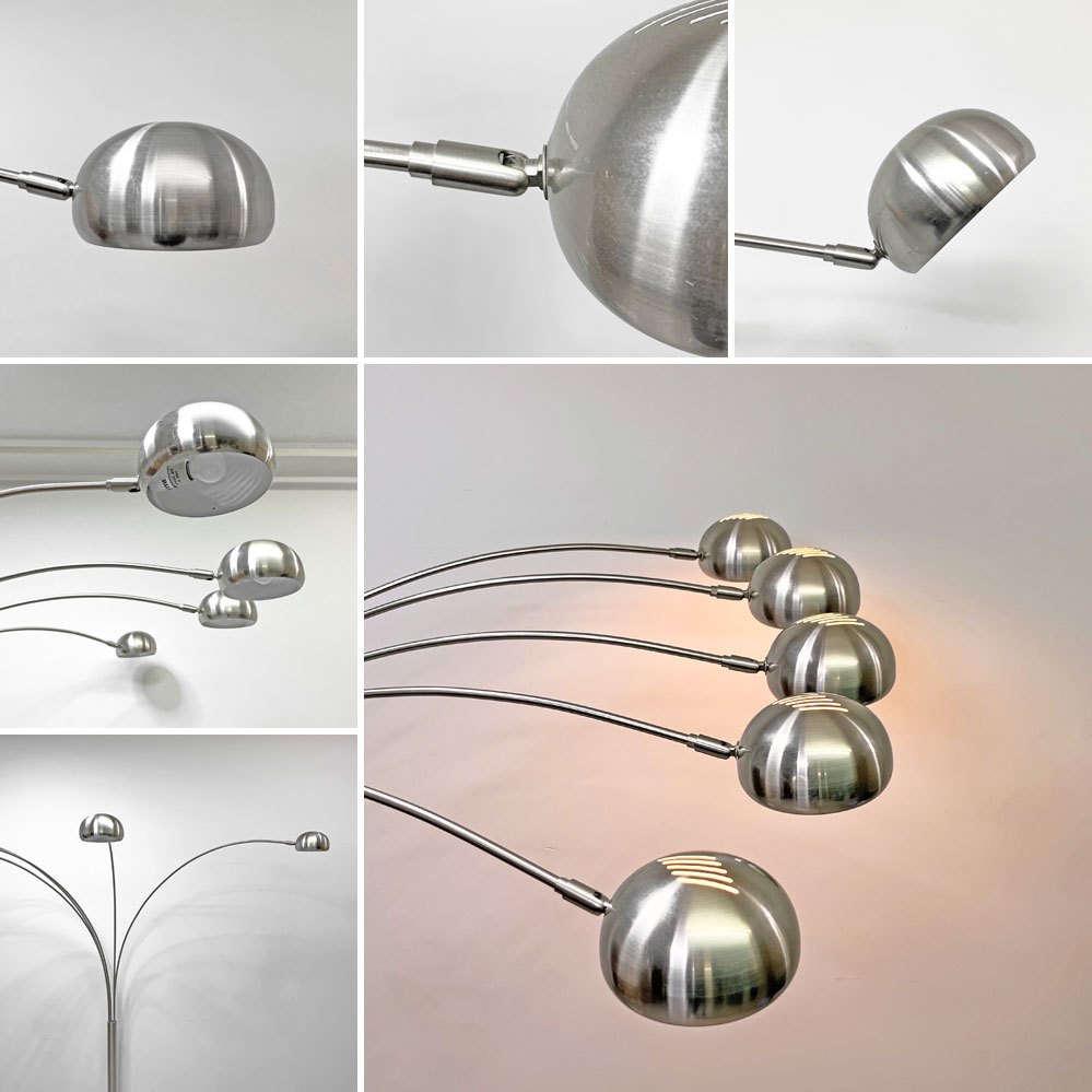 ミッドセンチュリーモダンデザイン Mid century modern フロアライト アーチ型 5灯 ステンレス 大理石ベース ●