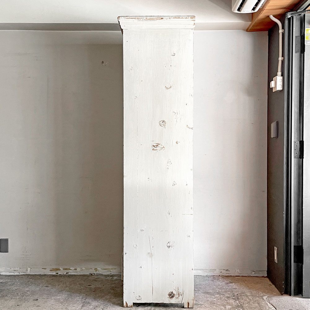 ヨーロッパビンテージ European Vintage ガラスキャビネット ディスプレイケース ホワイト ペインテッド シャビーシック 1ドロワー 店舗什器 ■