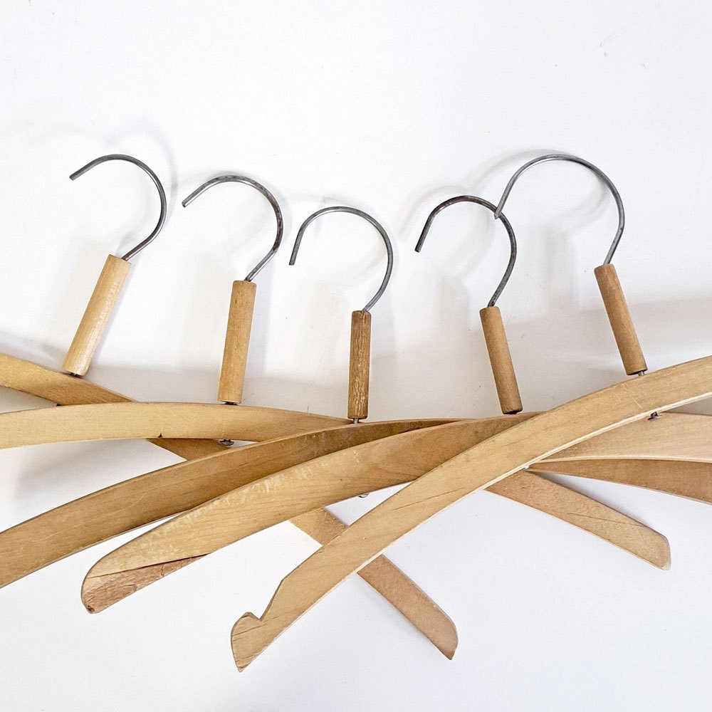北欧ビンテージ Scandinabian Vintage 木製ハンガー 10本セット 1950〜70年代 木味 レトロ 古道具 C ●