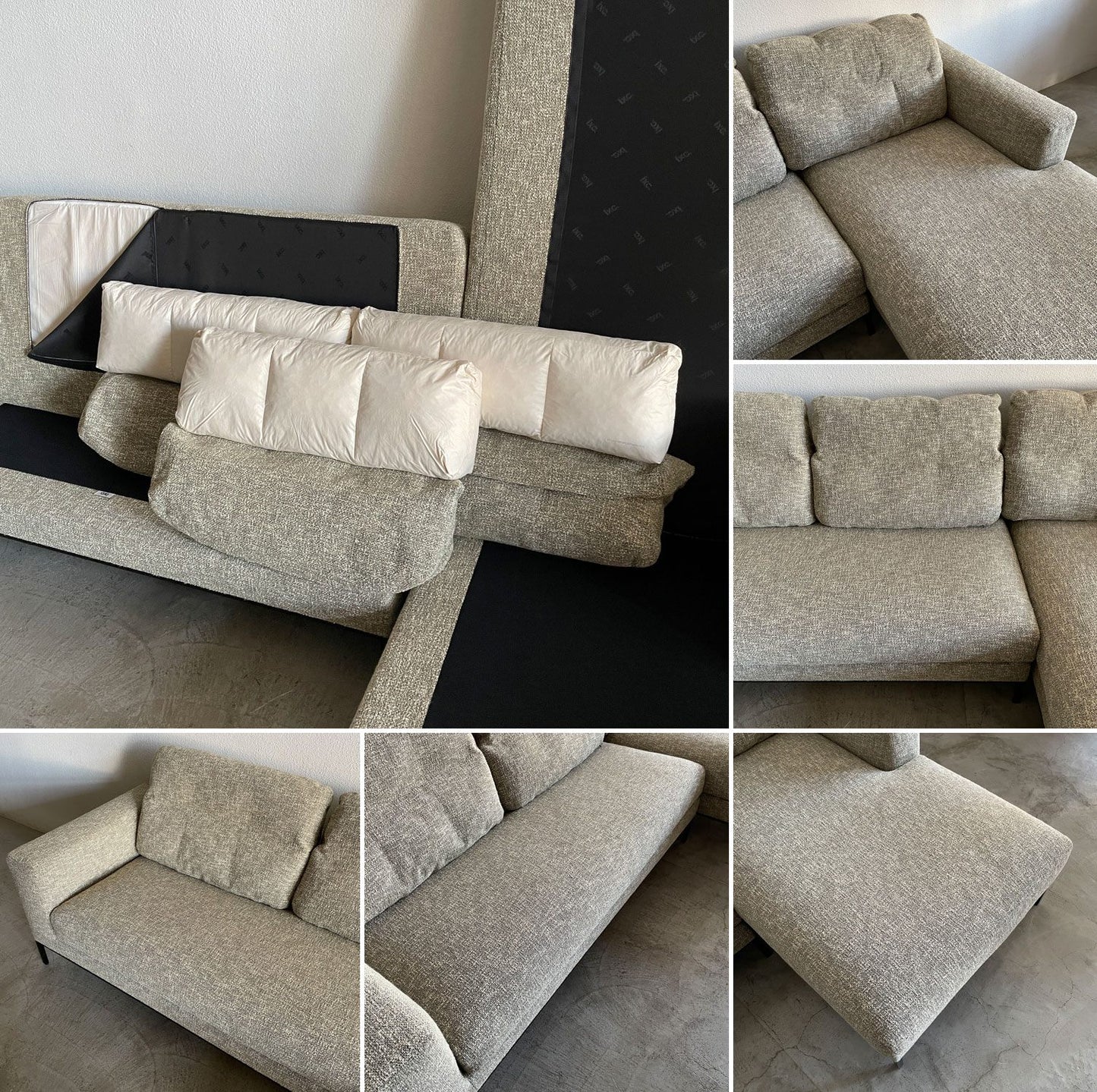 カッシーナ・イクスシー Cassina IXC. グラブ ホーム システム ソファ GRAB home* System Sofa シリーズ G-03 2人掛け右片アーム & G-06 ロングシート 左片アーム & G-08 バックレストクッション×3個 カウチソファ セット 合計参考価格1,599,400円の品 FUN E240M エクリュ Eランク生地 〓