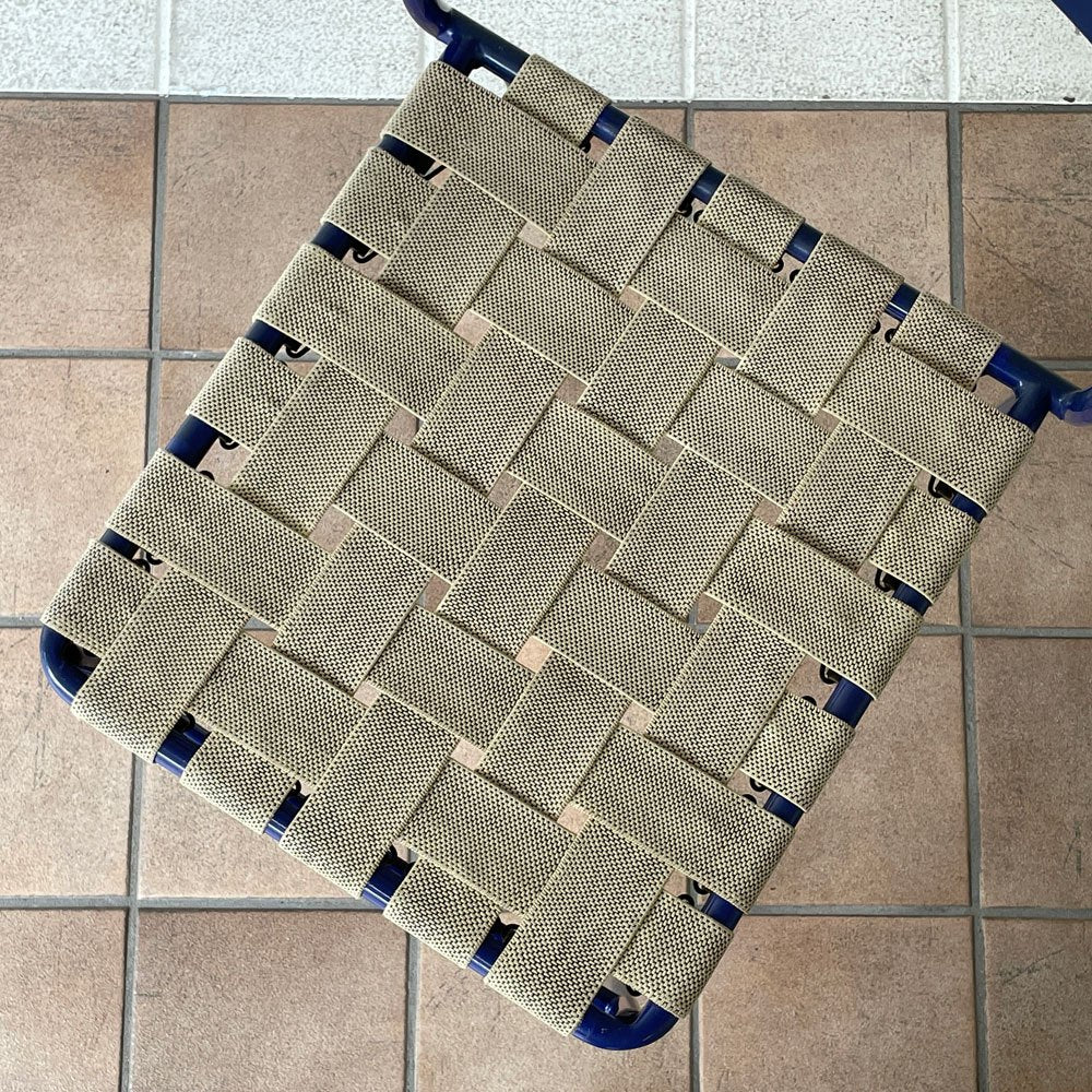 アルテラーノ ARTELANO ビンテージ スチールフレームチェア ウェービングテープ張り座面 スタッキングチェア ブルー フランス B ◇