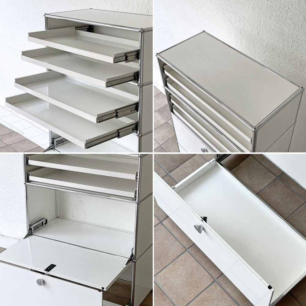 USMハラー USM Haller モジュラーファニチャー キャビネット シェルフ 1列4段 W77cm エクステンションシェルフ×4+ドロップダウン+ドロワー 定価431,595円 ◇
