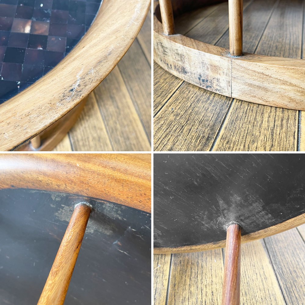 クラフトファニチャー Craft furniture 陶磁器天板 ローテーブル 花台 ラウンド モザイクトップ ◎