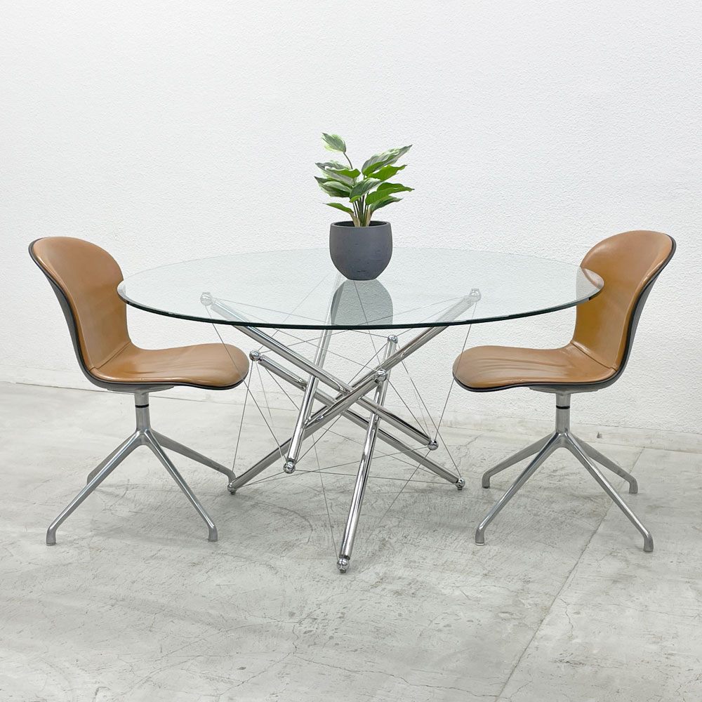 カッシーナ Cassina 714 Table ガラストップ ダイニングテーブル ラウンド  テオドール・ワッデル Theodore Waddell 参考68万円 〓