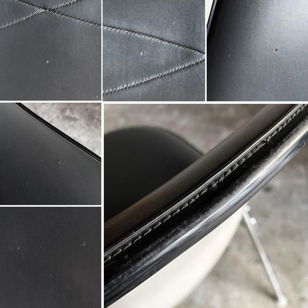 ハーマンミラー Herman Miller モダンファニチャーセールス サイドシェルチェア FRP製 ナウガレザー ワイドマウント スタッキングベース ダークグレー×パーチメント C&R イームズ ビンテージ ■