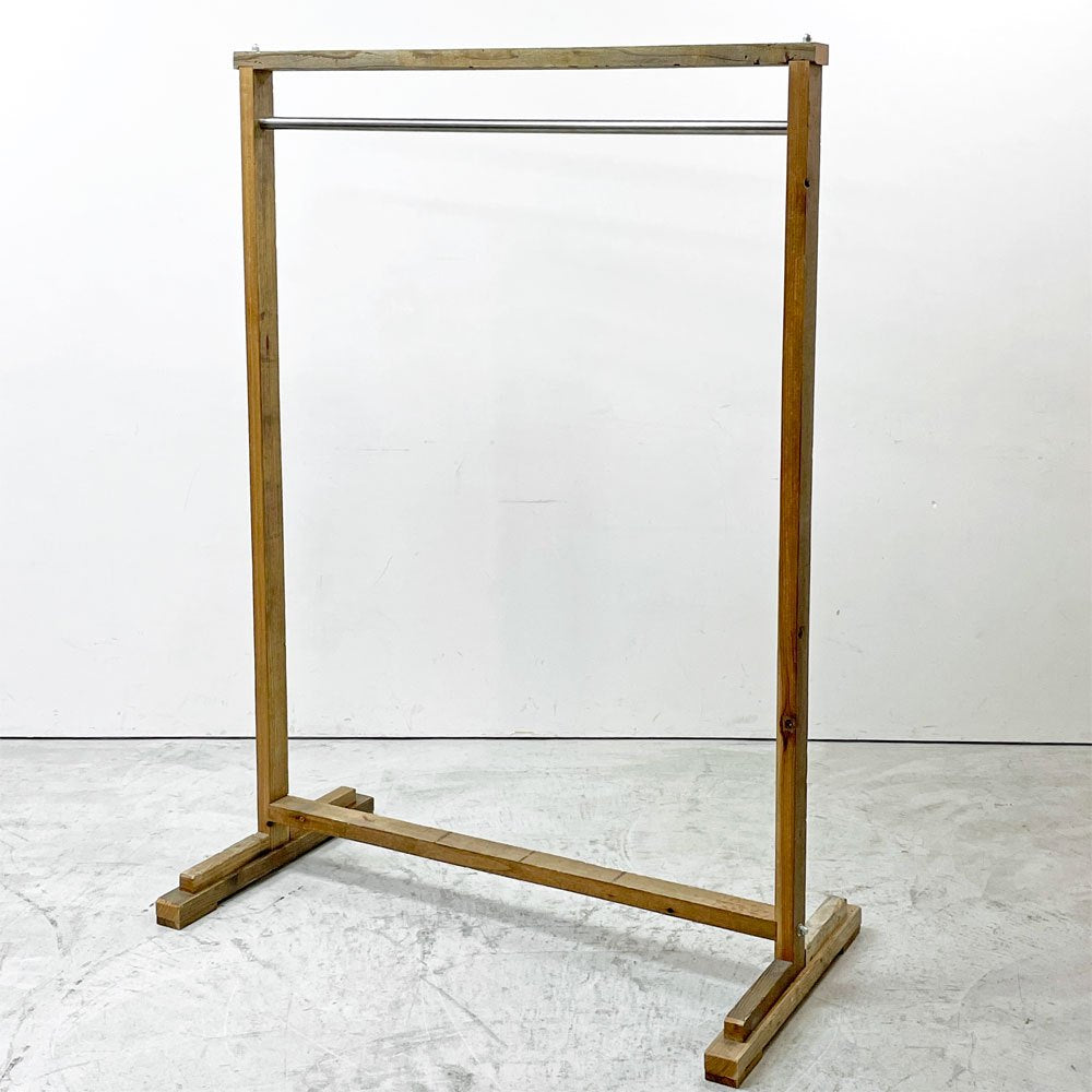 オーダーファニチャー Custom made furniture 木製ハンガーラック パイン材 古材 スチールポール W120cm カントリースタイル インダストリアル 店舗什器 A ●