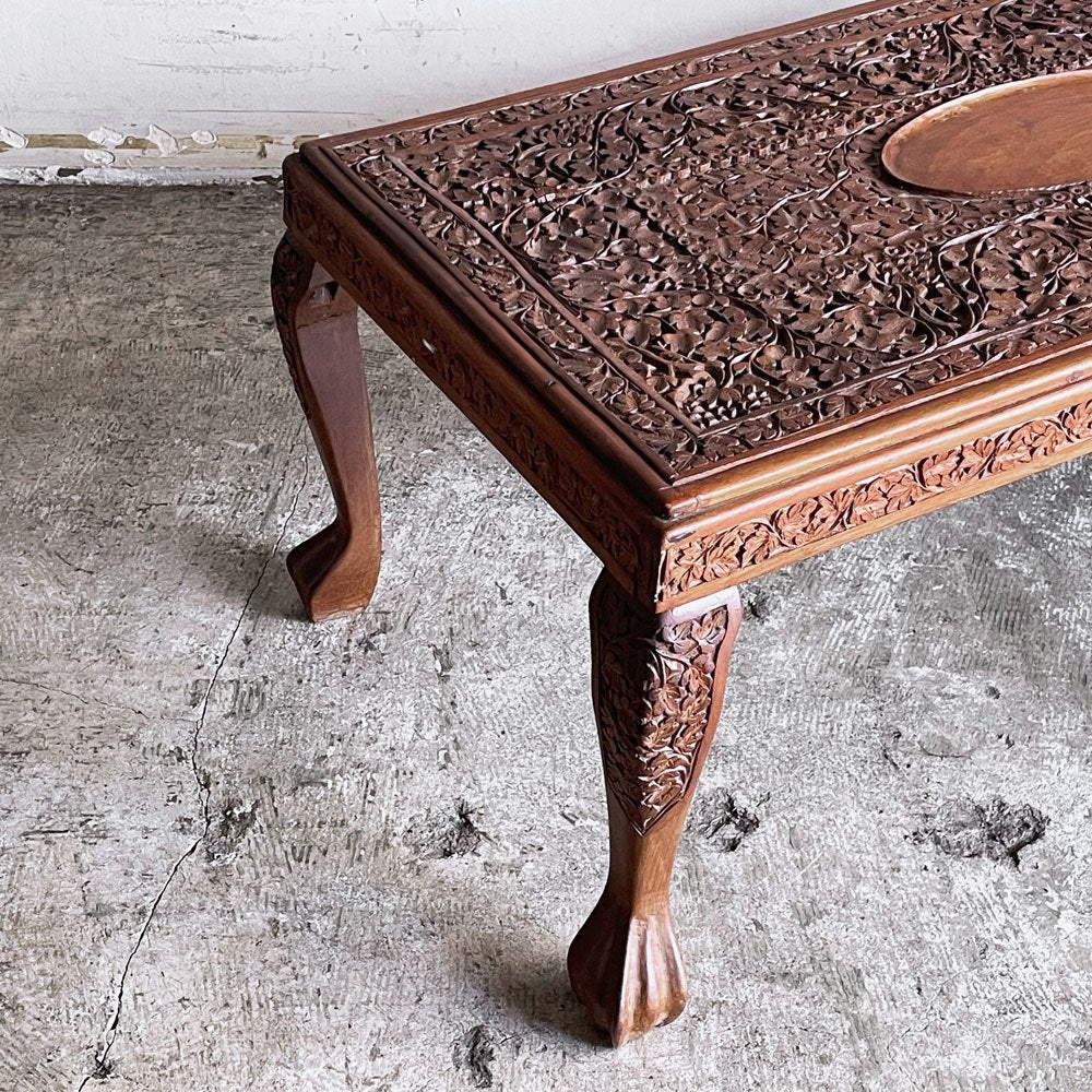 アジアン家具 Asian Furniture シーシャムウッド ローテーブル コーヒーテーブル 木彫り細工 レリーフ ■