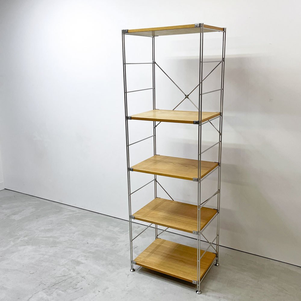 無印良品 MUJI ステンレスユニットシェルフ 5段 W58 H175cm スリム オーク材 オープンシェルフ 本棚 飾り棚 収納棚 ●