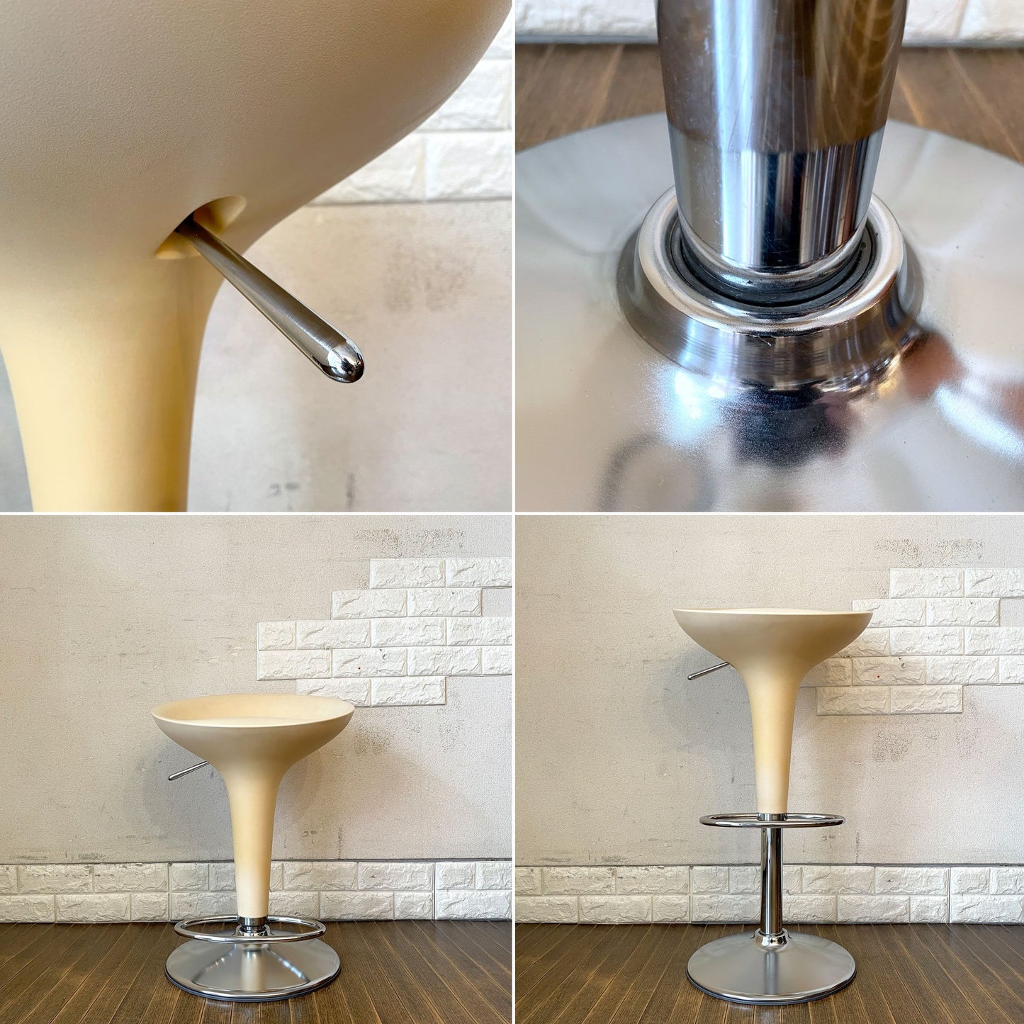 マジス MAGIS ボンボ BOMBO STOOL カウンタースツール ホワイト ABS樹脂 スチール クロムメッキ仕上げ 昇降式 ステファノ・ジョバンノーニ イタリアモダン 定価￥144,100- B ◎