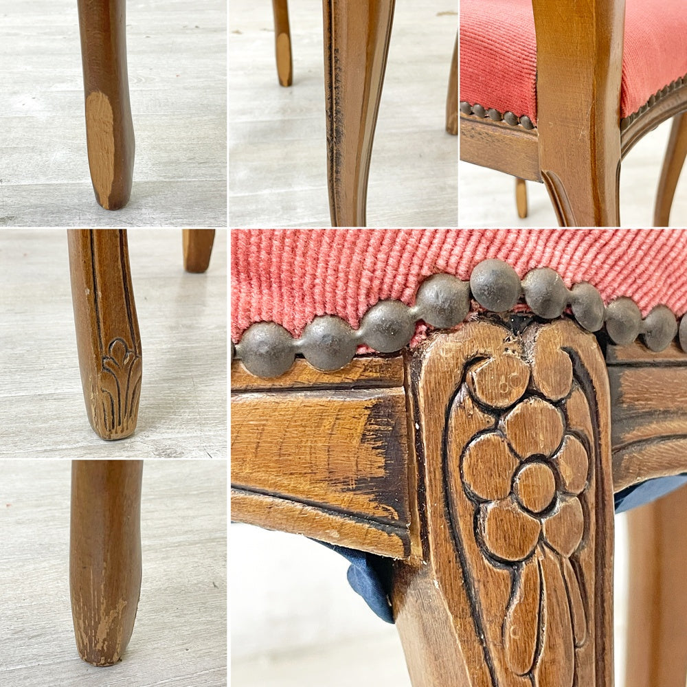 ヨーロピアンクラシカル デザイン European Classical design 木製 サロンチェア ダイニングチェア 猫脚 レッド イタリア ロココ調 B ●