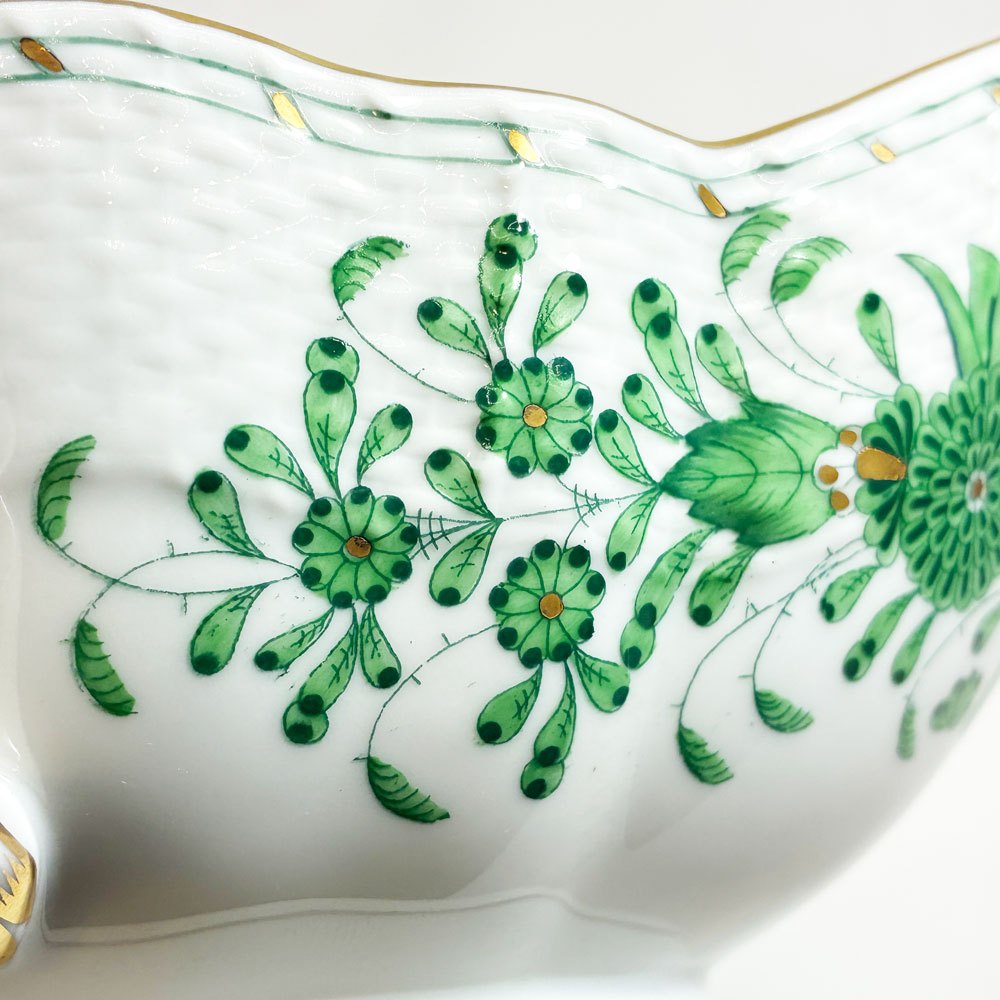 ヘレンド HEREND インドの華 グレイビーボート ソースボート ソシエール ソース入れ W23.5cm ハンドペイント 白磁食器 美品 箱付き ★