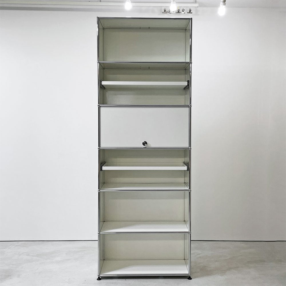 USMハラー USM Haller モジュラーファニチャー キャビネット シェルフ 1列6段 エクステンションシェルフ×2 フリップアップドア×1 ピュアホワイト スイス ●
