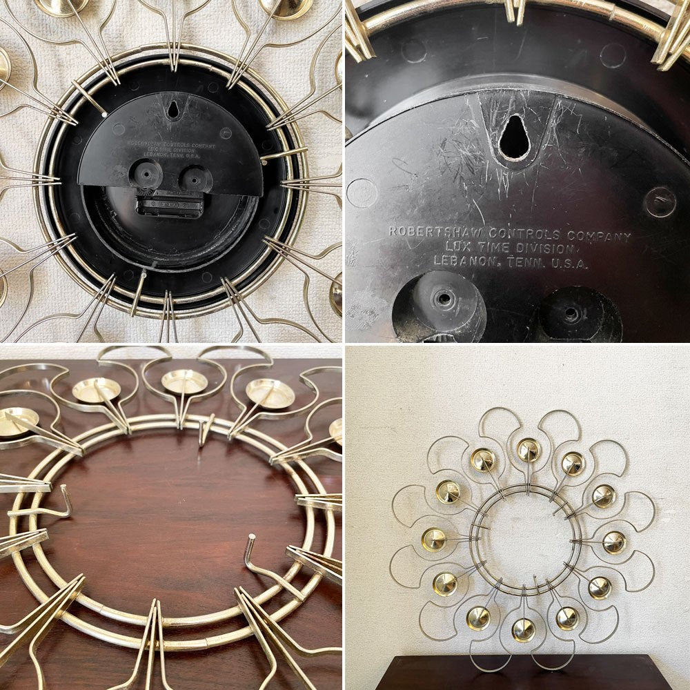 Robertshaw Controls Company ラックス LUX サンバーストクロック ウォールクロック 掛時計 Φ50cm ミッドセンチュリー USビンテージ ◎