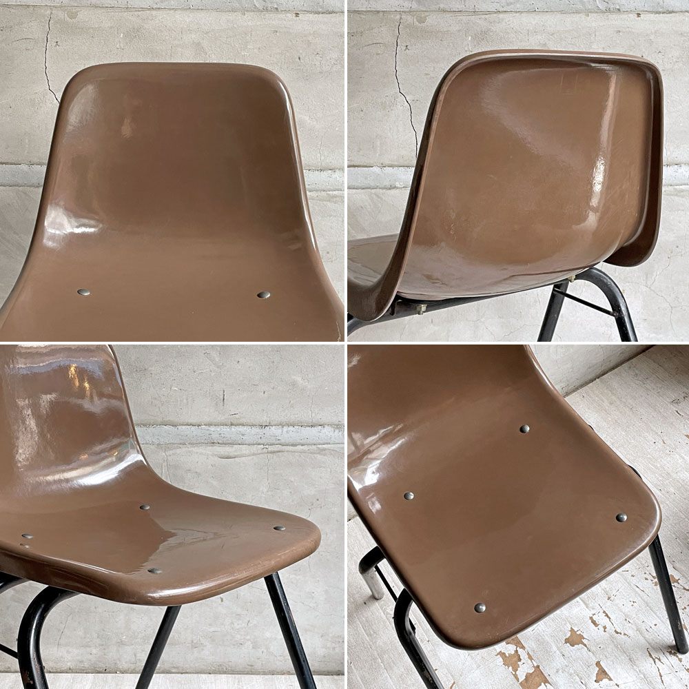 コトブキ KOTOBUKI スタッキングチェア FRP製 シェルチェア スチール脚 ブラウン 剣持勇デザイン ビンテージ ジャパニーズミッドセンチュリー B ♪