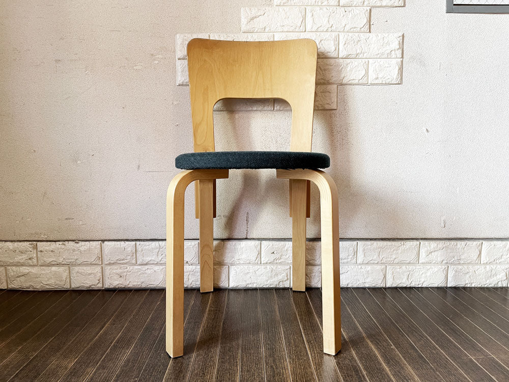 アルテック artek チェア66 Chair66 ダイニングチェア バーチ材 ナチュラルラッカー ファブリックシート NC生地 座面張替済 アルヴァ・アアルト フィンランド 北欧家具 ◎