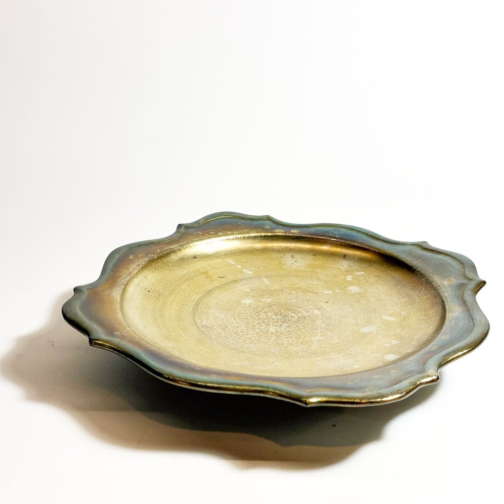 木下和美 輪花 プレート W17.5cm 磁器 ゴールド 現代作家 ★