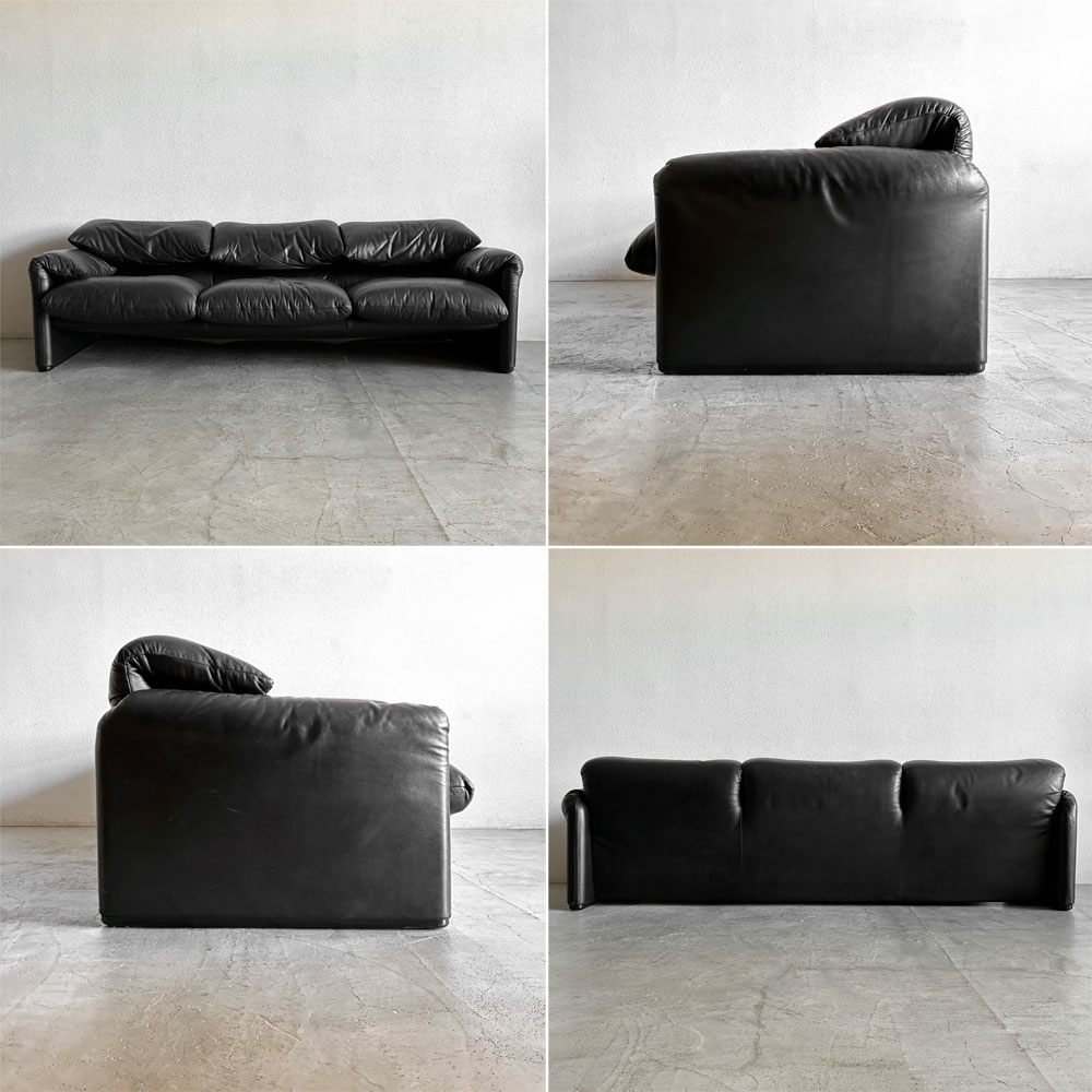 カッシーナイクスシー Cassina ixc. 675-3P マラルンガ MARALUNGA 3Pソファ 3人掛け 総本革張り ブラック ヴィコ・マジストレッティ w235cm 参考価格約298万円の品 〓