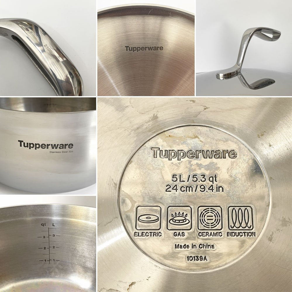 タッパーウェア Tupperware マストロクックウェア 深鍋 両手鍋 24cm 5L ステンレス多層構造 ガラス蓋付 炊飯から煮込みなど ★
