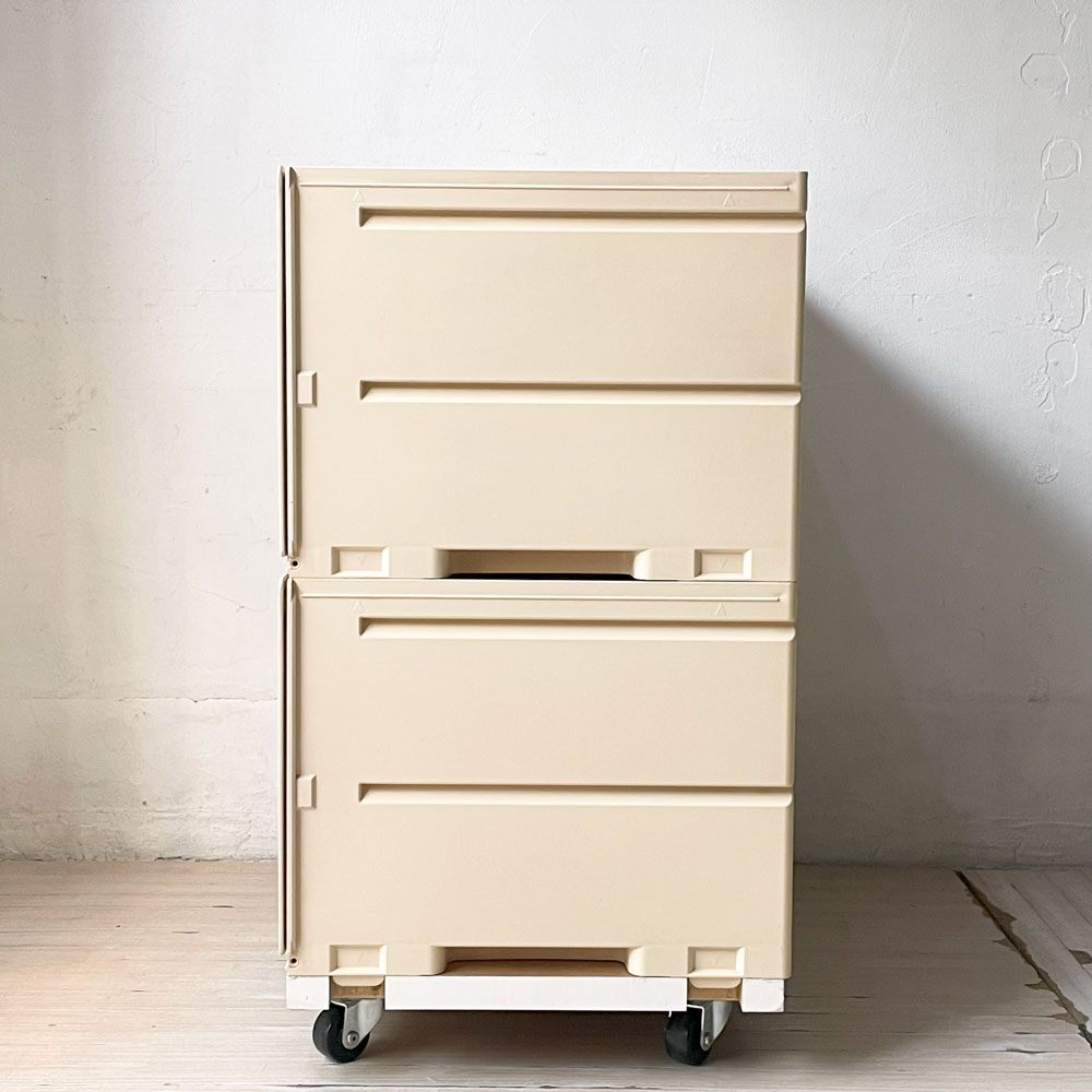 タッパーウェア Tupperware スーパーチェスト ワイド Super chest Wide 引出1段・2段 ベージュ 2段セット 専用カート付き ★