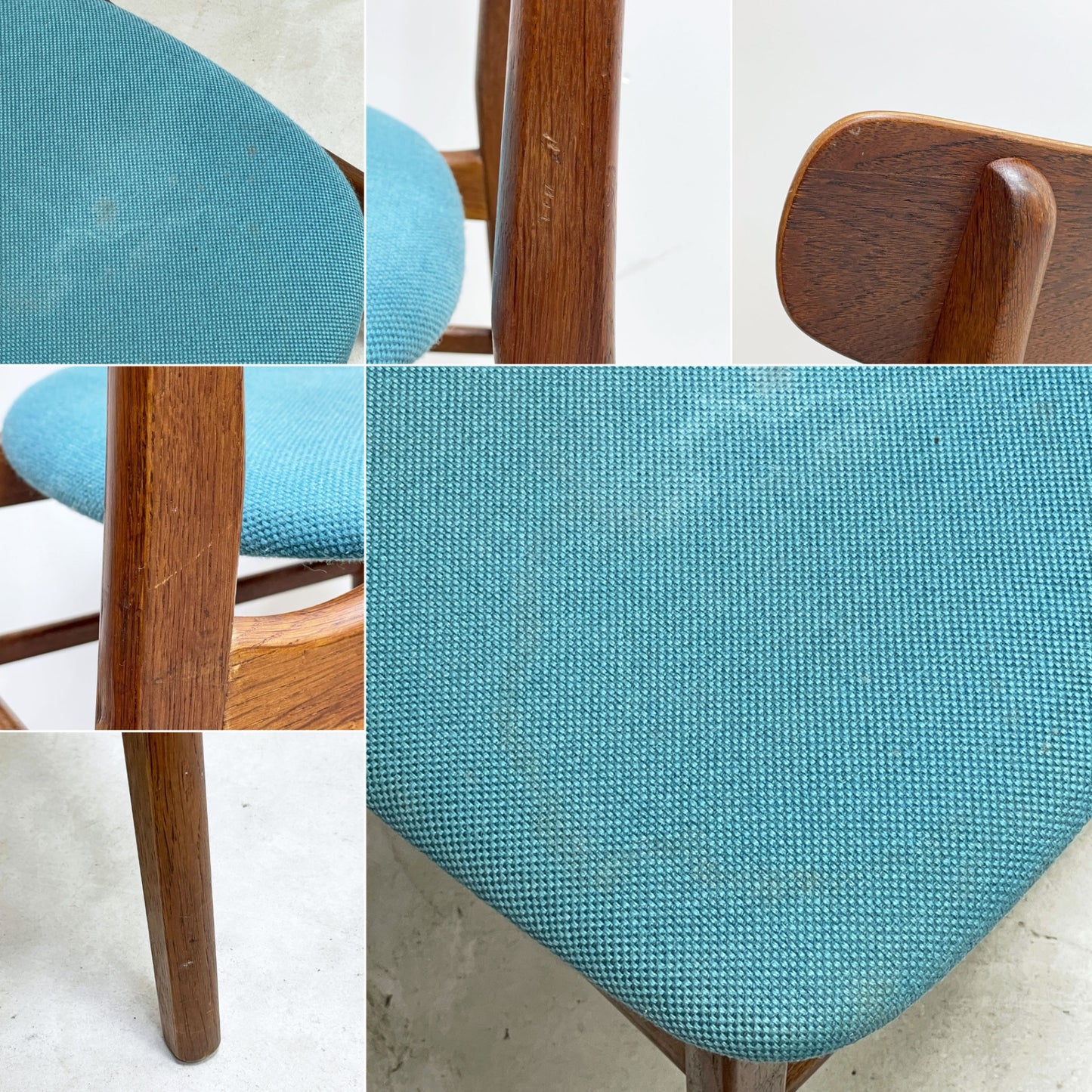 デンマークビンテージ Danish Vintage オーク材 ダイニングチェア ファブリック座面 スカイブルー 北欧家具 ●