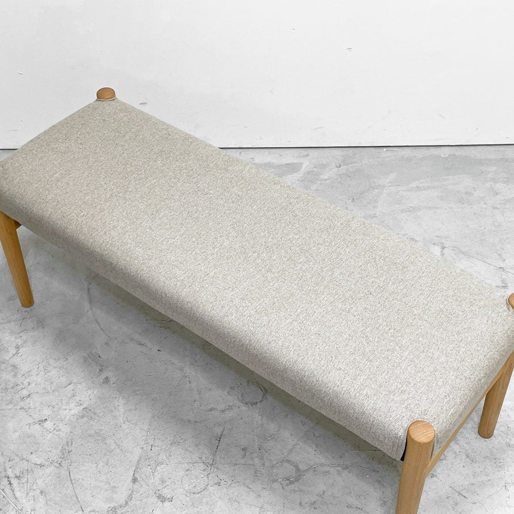 モモナチュラル MOMO Natural ホーン HORN ベンチ タモ無垢材 カバーリング グレー系ファブリック W110cm 定価￥37,000- ●