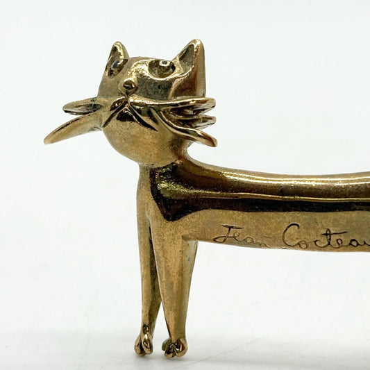 ジャン コクトー Jean Cocteau 猫 モチーフ ブローチ キャット 刻印あり ゴールドメタル ●