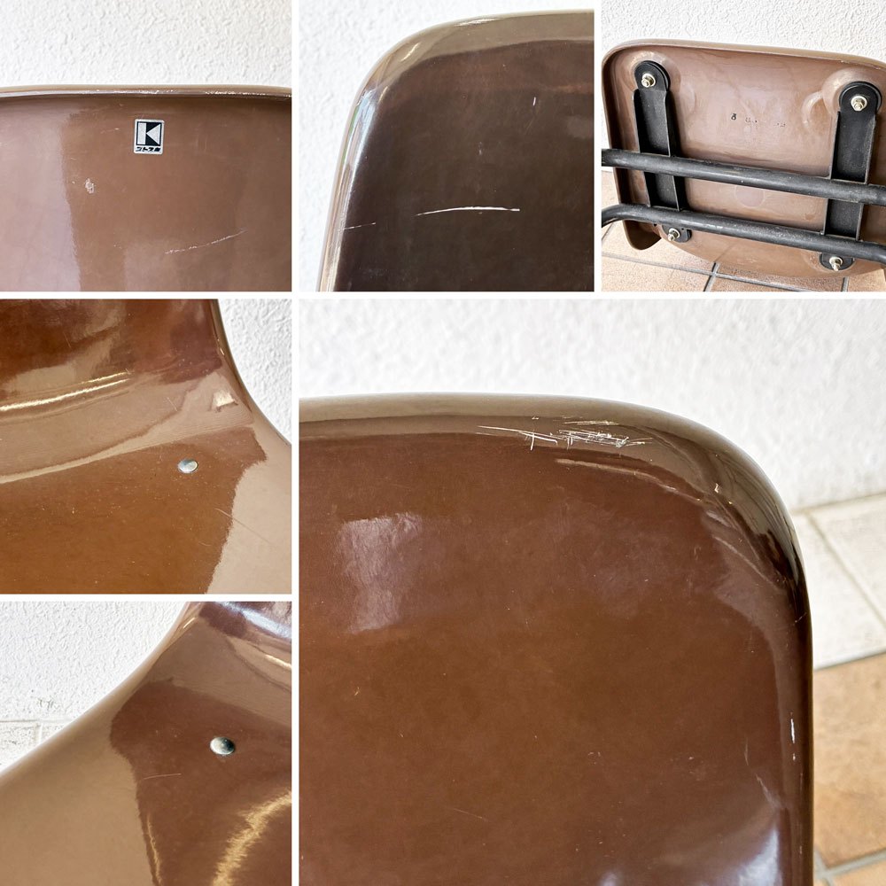 コトブキ KOTOBUKI スタッキングチェア FRP製 シェルチェア スチール脚 ブラウン 剣持勇デザイン ビンテージ ジャパニーズミッドセンチュリー B ◇
