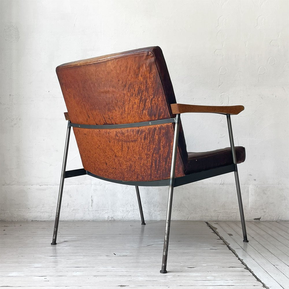 トラックファニチャー TRUCK FURNITURE ファロードレザー アームチェア FURROWED-LEATHER ARM CHAIR L-1 ブラウン ナラ無垢材 牛革 定価￥203.500- ★