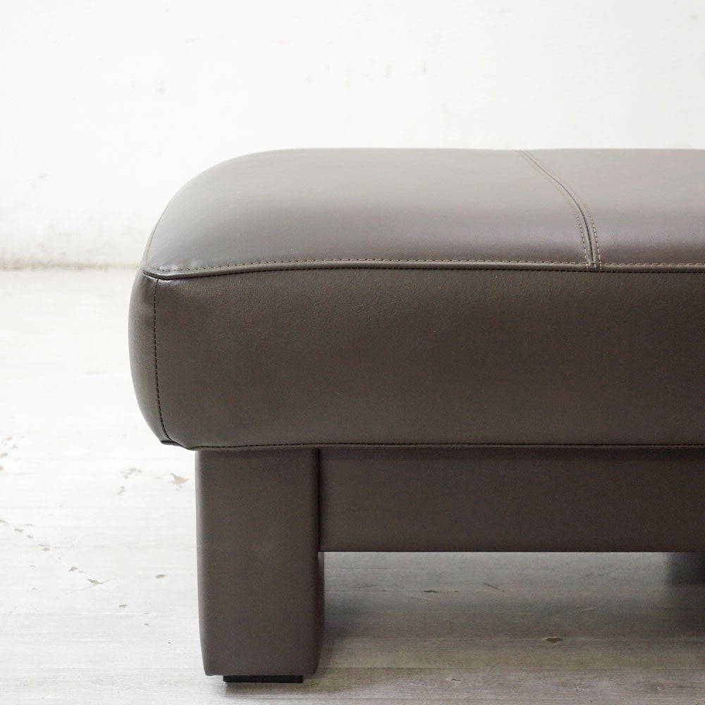 浜本工芸 No.2000 スツール オットマン ダークブラウン 本革張り Sバネ W62cm 国産家具 ●