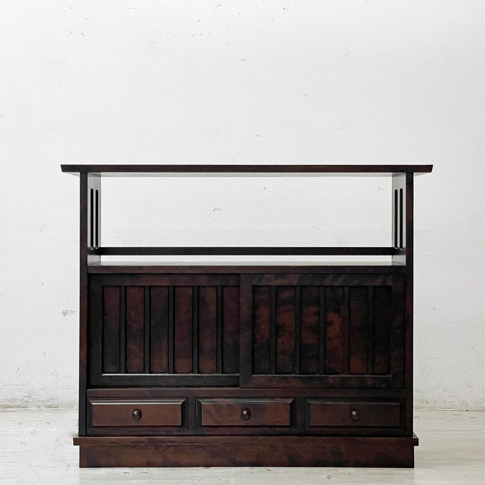 北海道民芸家具 茶棚 HM108K サイドボード 飾り棚 無垢樺材 和家具 民藝家具 ●