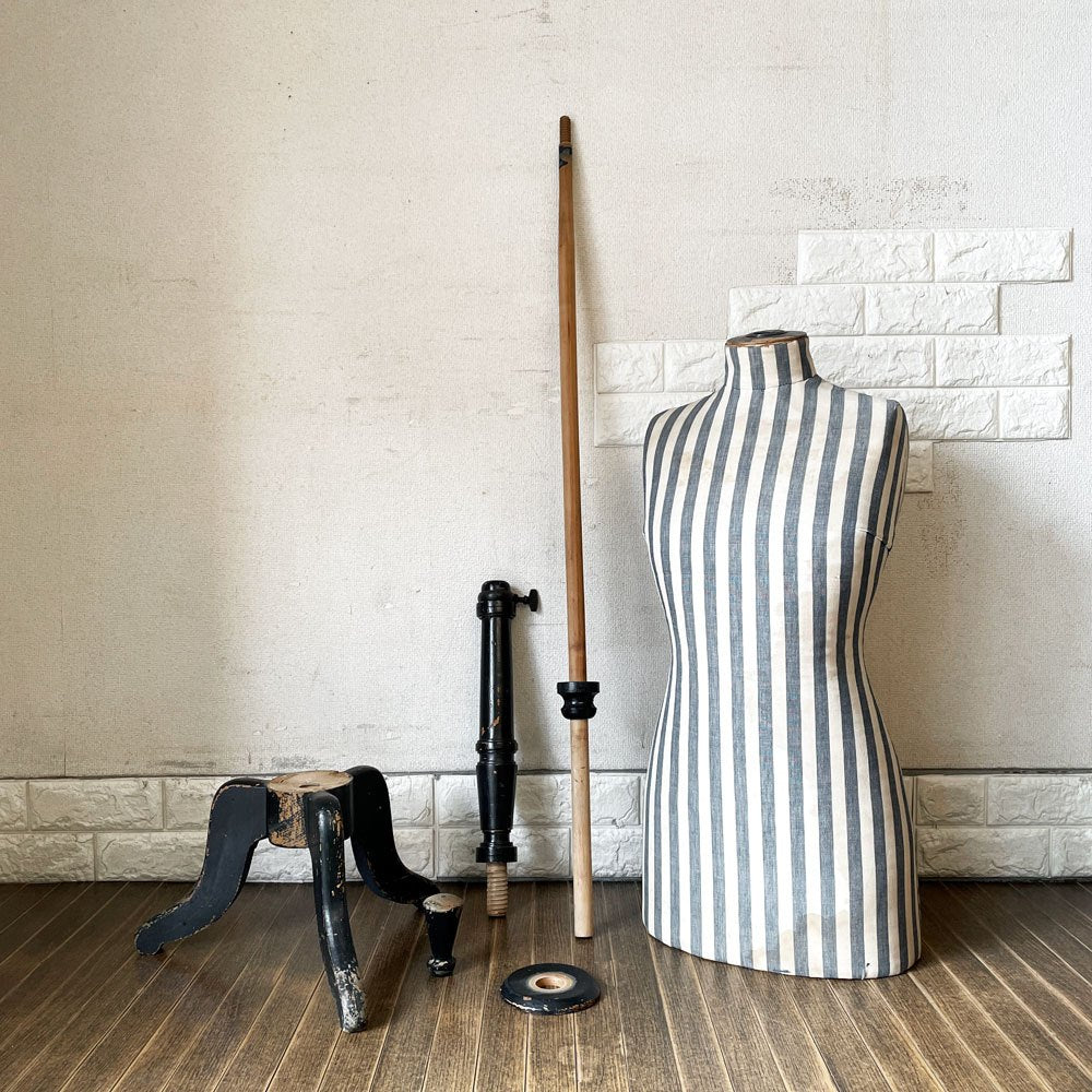 ストックマン STOCKMAN PARIS レディーストルソー ボディ マネキン H154-177cm ストライプ柄 木製ベース ディスプレイ 店舗什器 フランスビンテージ ◎