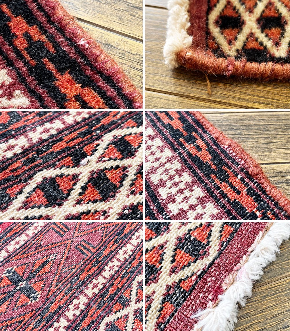 ビンテージ Vintage トライバルラグ トルクメン Turkmen ラグ 玄関マット 83×62cm ギュル文様 レッド系 イラン トルクメニスタン ◎