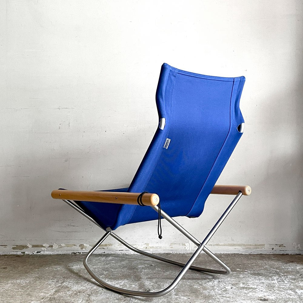 ニーチェア エックス Nychair X ロッキングチェア ブルー × ナチュラル バーチ材 ファブリック フォールディングチェア 折り畳み 新居猛 藤栄 ■