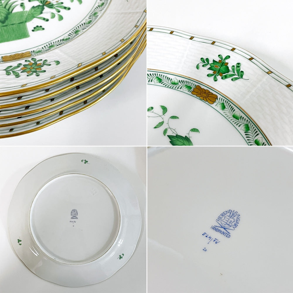 ヘレンド HEREND HVNGARY インドの華 プレート 5枚セット Φ25cm ハンドペイント 白磁食器 ハンガリー B ●