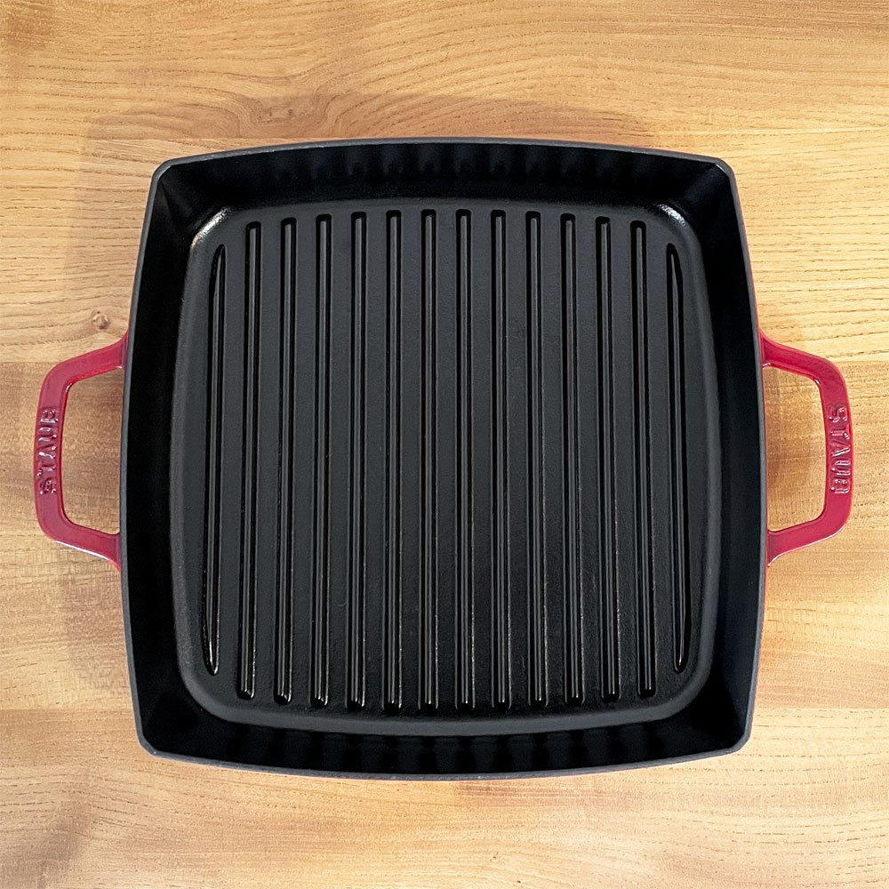 ストウブ STAUB ピュアグリル スクエア グリルパン チェリー 28cm 箱付 鋳物 フランス 定価￥27,500- ◎