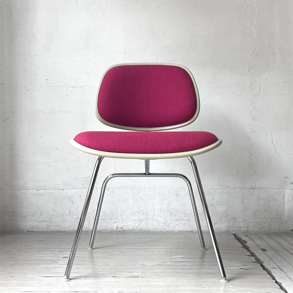 ハーマンミラー Herman Miller ツーピースプラスチックチェア Two Piece Plastic Chair DCM ホワイト マゼンタ ファブリック張替済 ビンテージ イームズ 希少 ★
