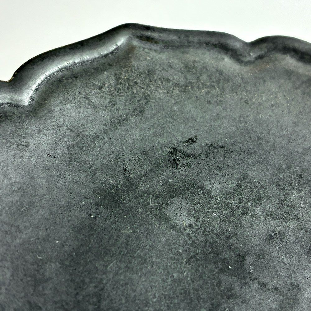 木下和美 黒釉輪花 ひし形皿 プレート 黒釉 磁器 W17cm 現代作家 A ★