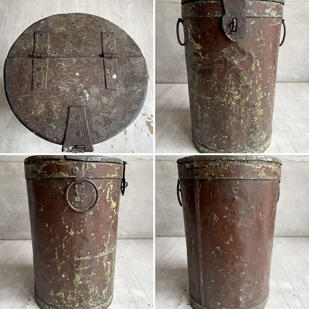 アンティーク Antique スチール缶 収納箱 小物入れ ダストボックス ゴミ箱 蓋付き シャビーシック インダストリアルテイスト ♪