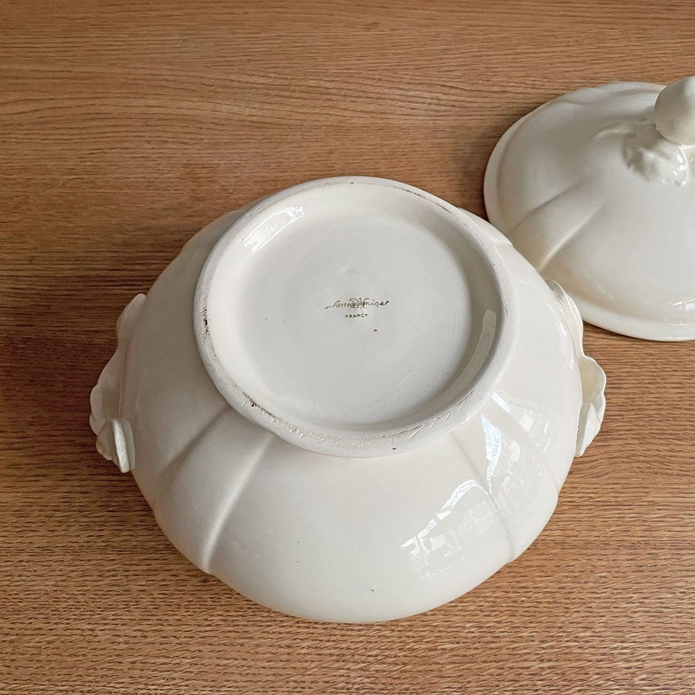 サルグミンヌ窯 Sarreguemines スーピエール スープチュリーン スープ鍋 スープボウル 陶器 1920-50年代 フランス ビンテージ French Vintage アンティーク アイボリー ♪