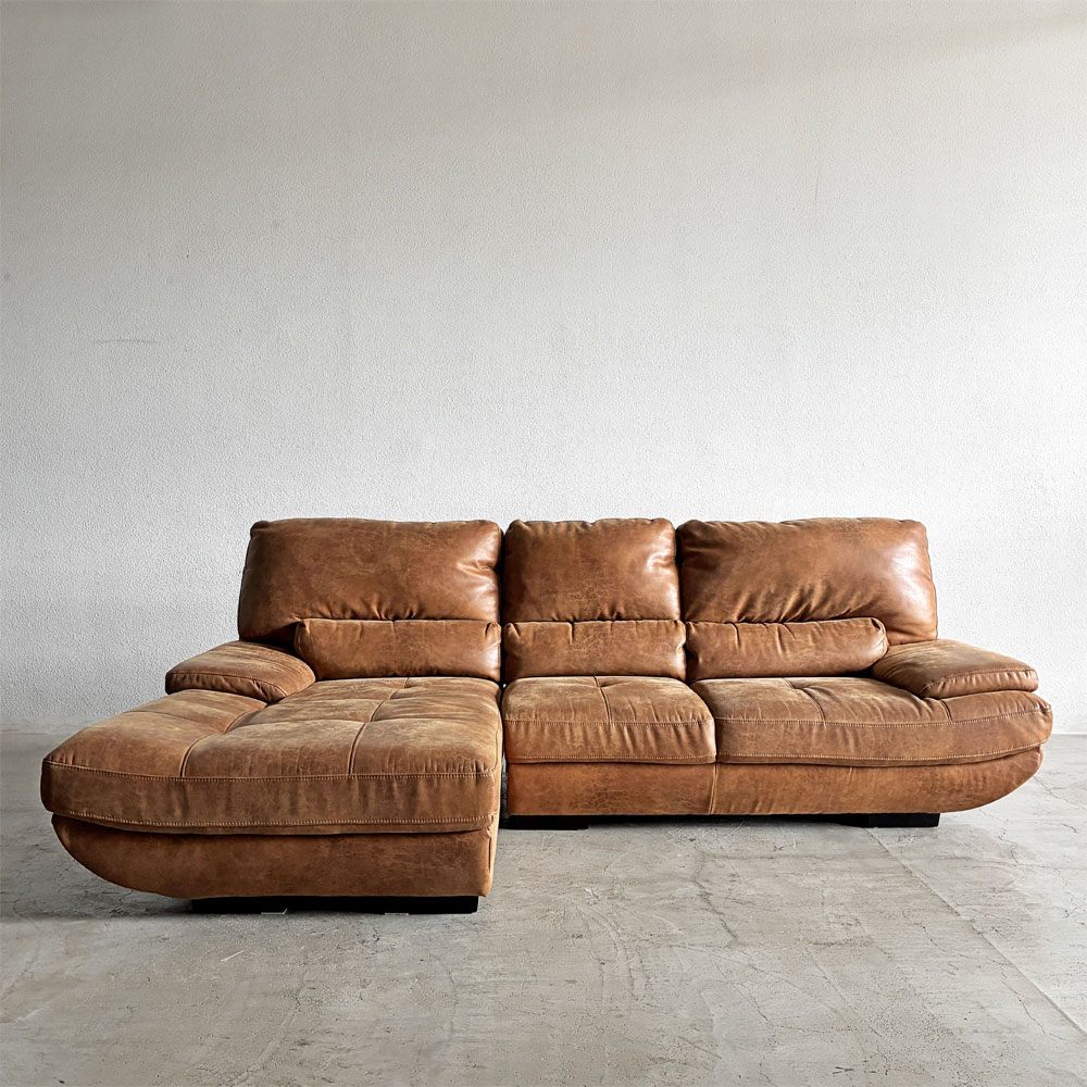 リラックスフォーム RELAX FORM トレビソ TREVISO スモールカウチソファ 右カウチ W240cm スーパーレザーテックス オーカーブラウン 関家具 参考価格￥229,800- 〓